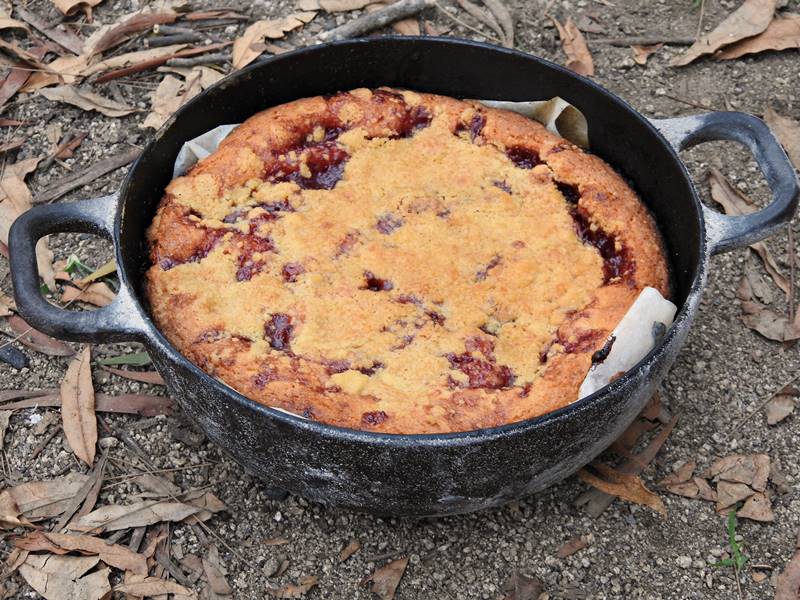 Outback camping cooking - raspberry shortbread