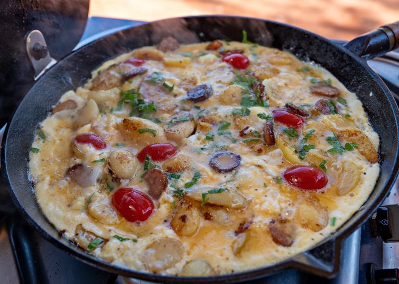 Camping Skillet Egg Breakfast - Add egg and make the omlet!
